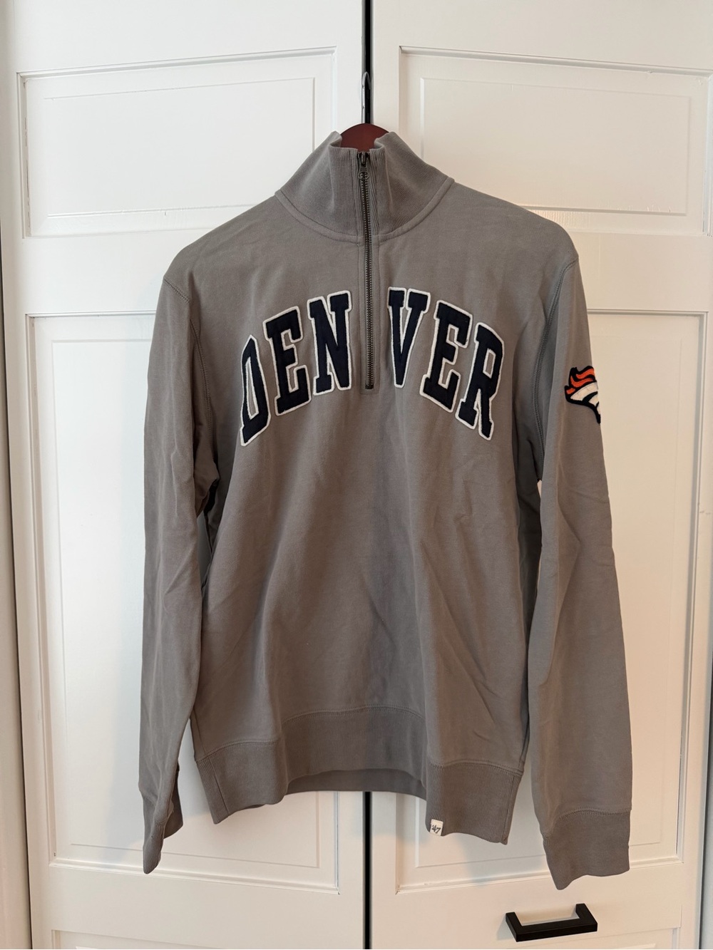 Denver Broncos Gray Half-Zip Pullover Sweatshirt 47 Brand